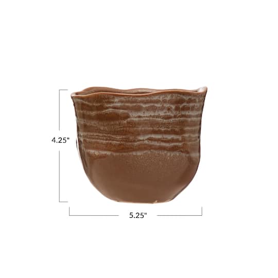 Hello Honey® 5" Brown Reactive Glaze Organically Shaped Edge Stoneware Planter